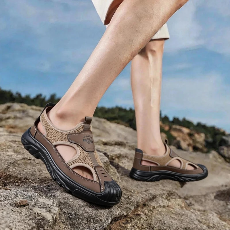 Mens Breathable Hooded Sandals With Hollow Mesh Holes Lightweight EVA