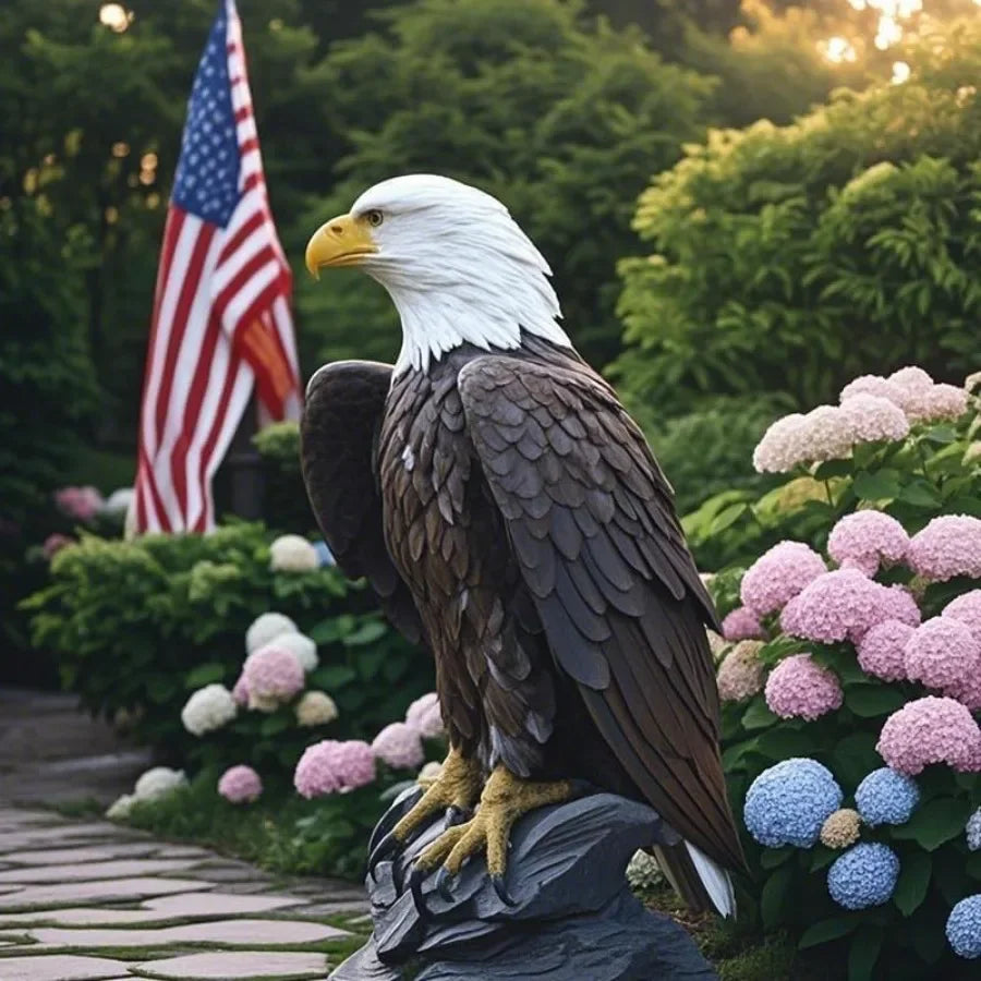 Bald Eagle Resin Statue Outdoor Garden Decor Majestic Hand Painted