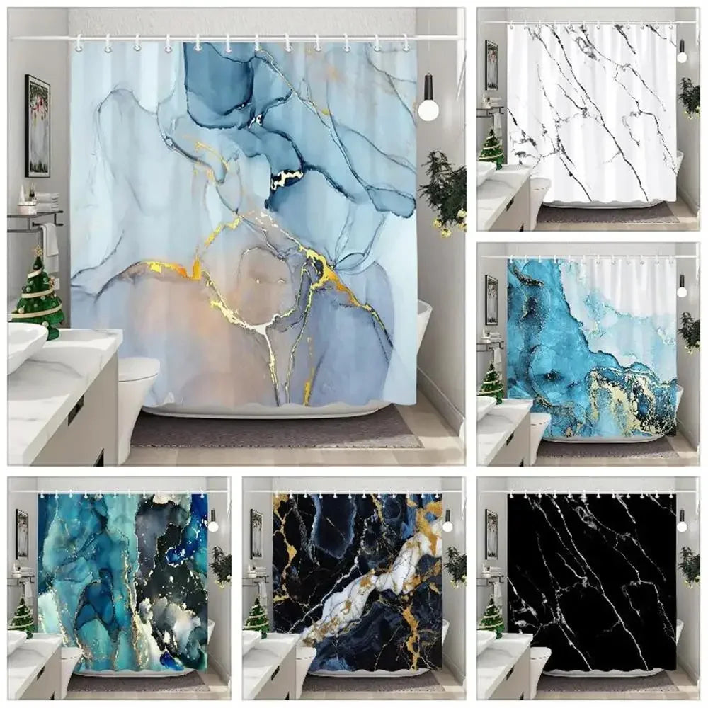 JEJOMEAG Marble Shower Curtain Textured Pattern Polyester Washable