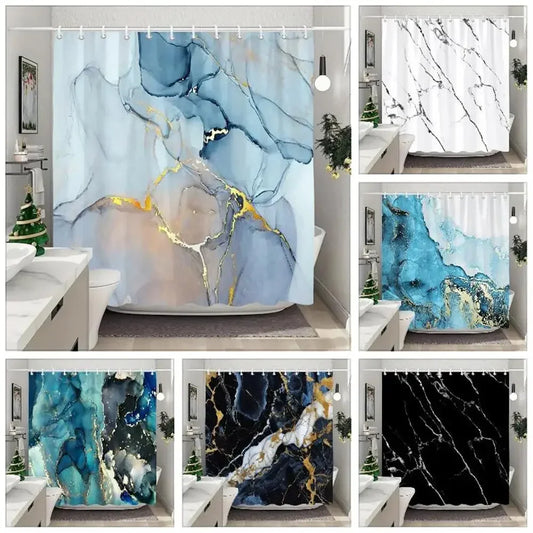 JEJOMEAG Marble Shower Curtain Textured Pattern Polyester Washable