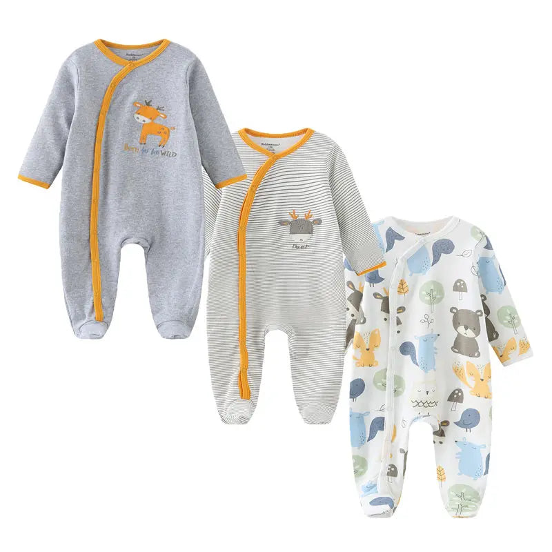 Newborn Baby Cotton Long Sleeve Romper Set Unisex 3 Pack