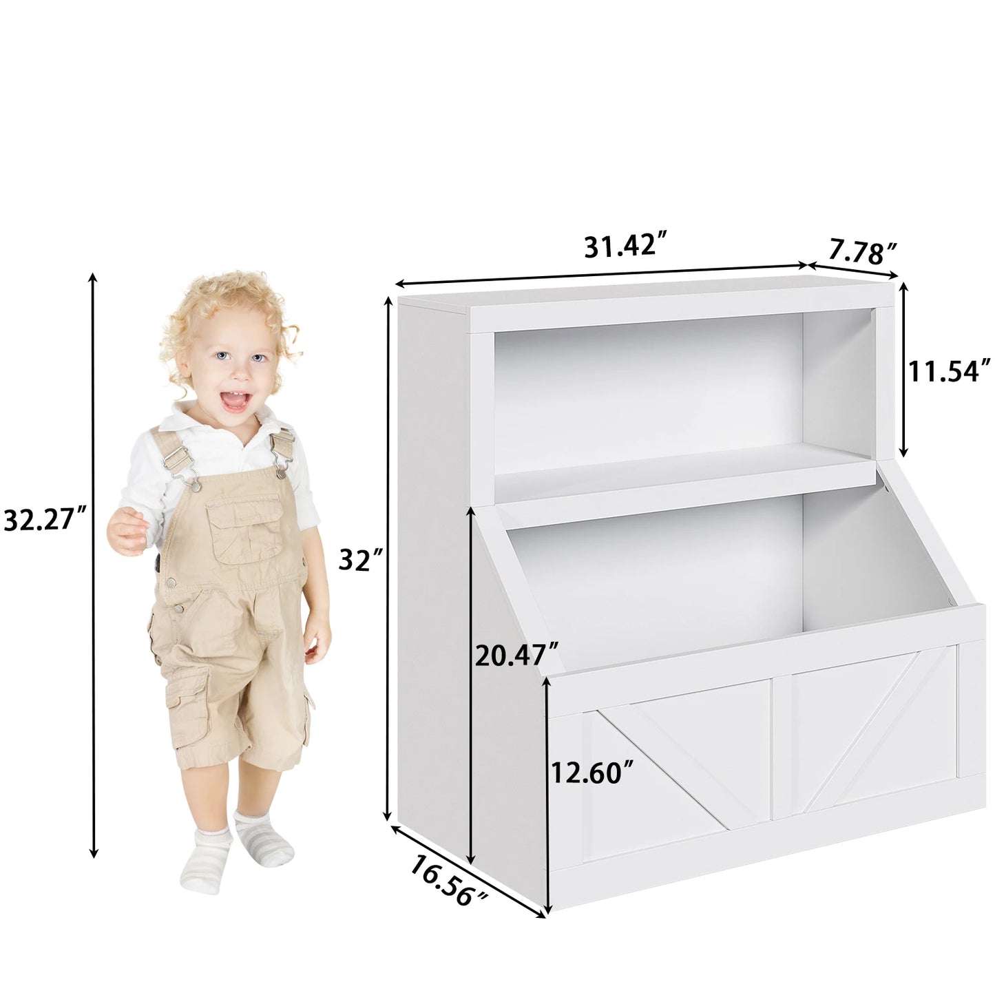 Wooden Kids Bookshelf With Cubby Toy Storage Organizer For Playroom