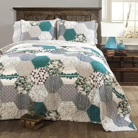 3 Piece Cotton Quilt Bed Set Solid Pattern Modern Style
