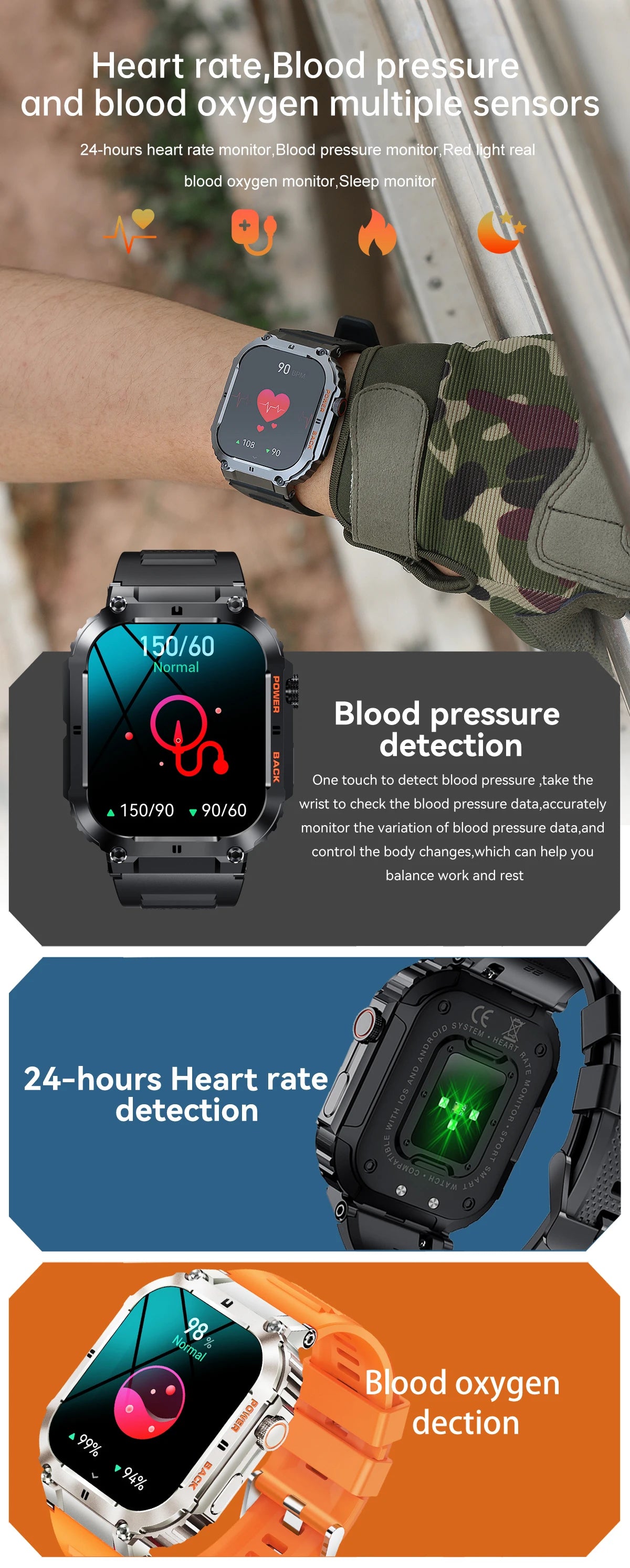 LIGE Outdoor Fitness Smartwatch For Men Blood Oxygen