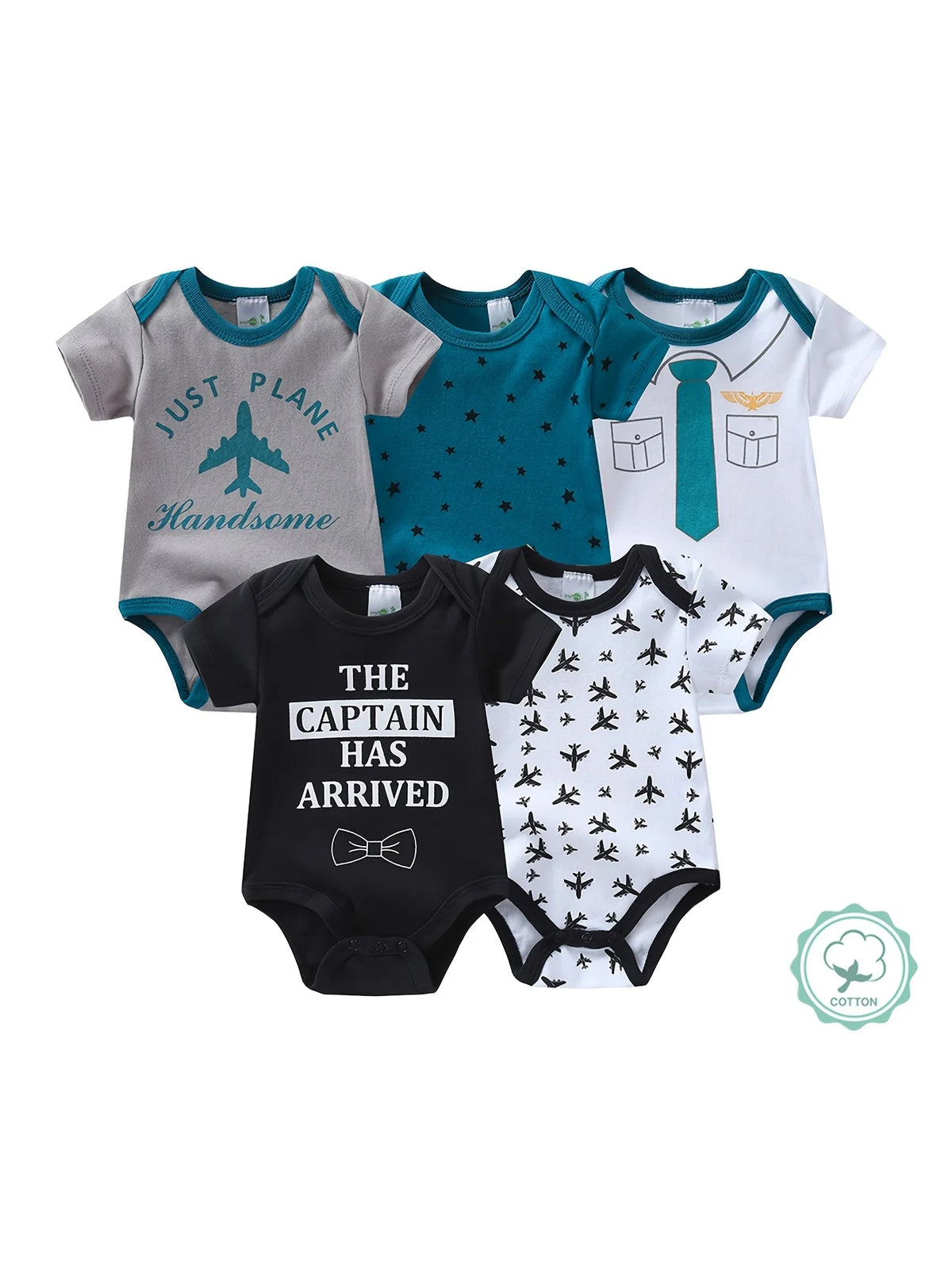 Baby Boy Cotton Short Sleeve Rompers Airplane Bow Tie Design