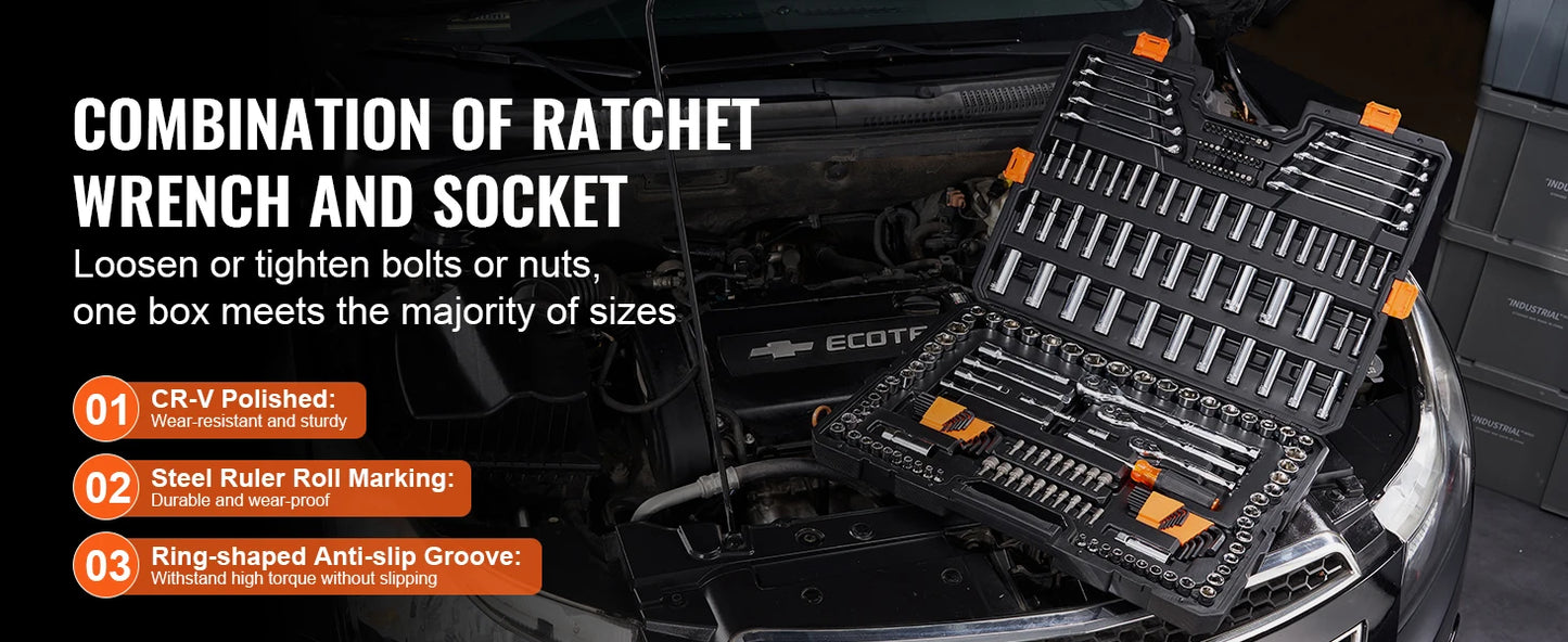 SucceBuy Comprehensive Mechanics Set With Deep And Standard Sockets SAEAndMetric