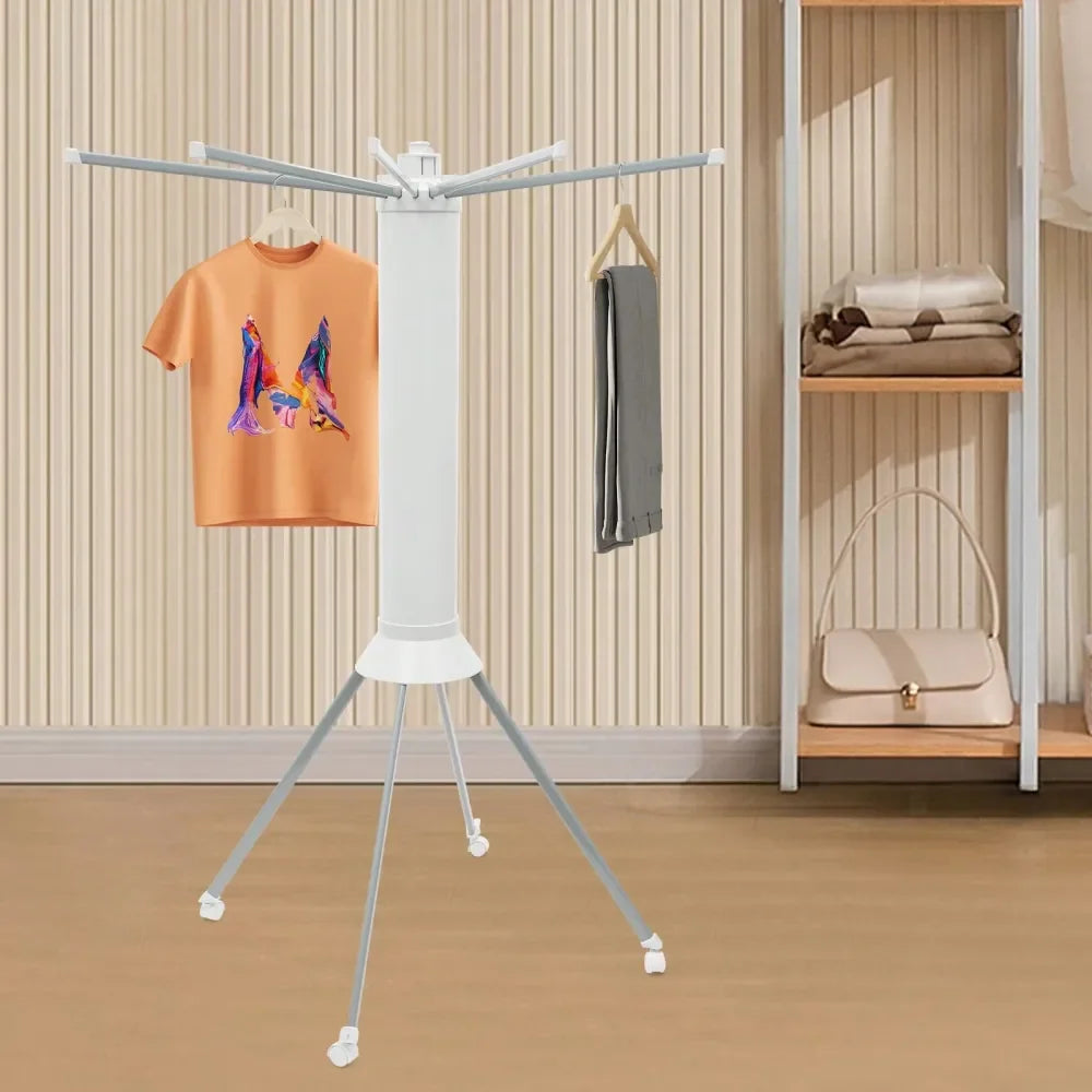 XMSJ Clothes Drying Rack With Wheels 16 Rods Heavy Duty Portable Laundry Rack