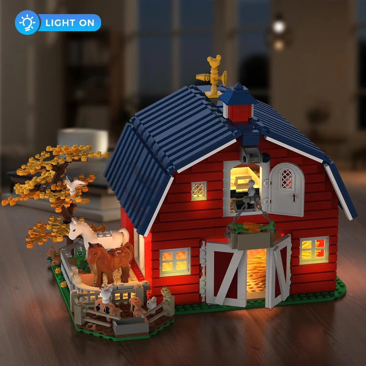 HOGOKIDS Farm Barn Building Set With Light Windmill Tractor Animals