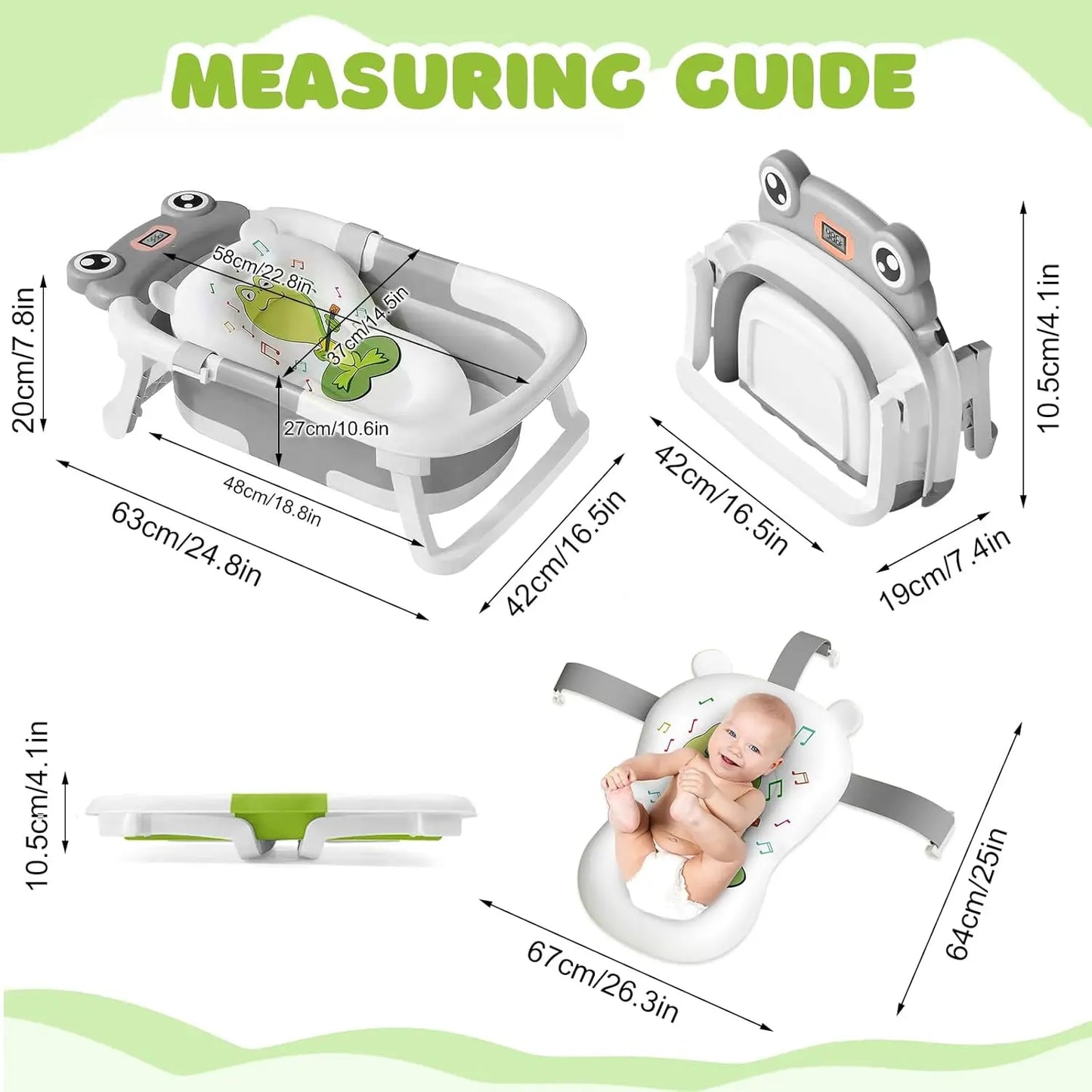 Foldable Baby Bathtub With Bath Cushion And Thermometer