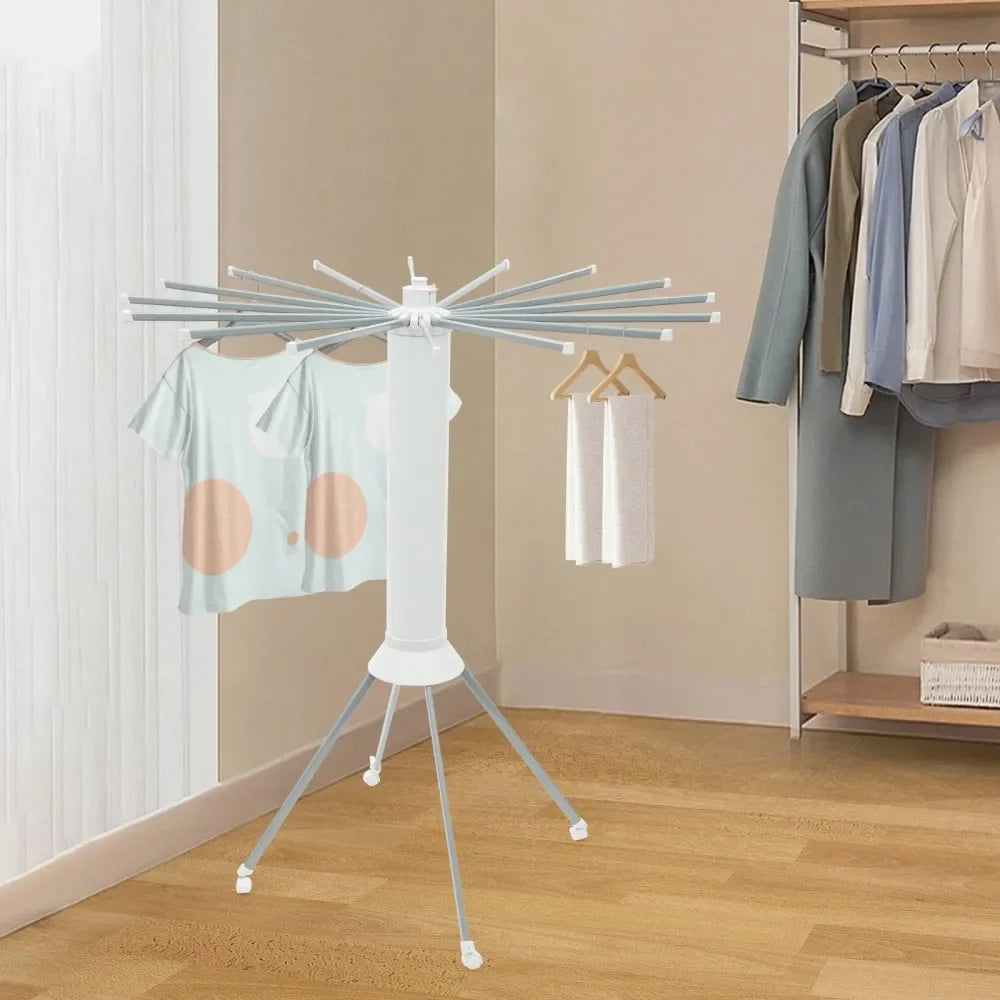 XMSJ Clothes Drying Rack With Wheels 16 Rods Heavy Duty Portable Laundry Rack