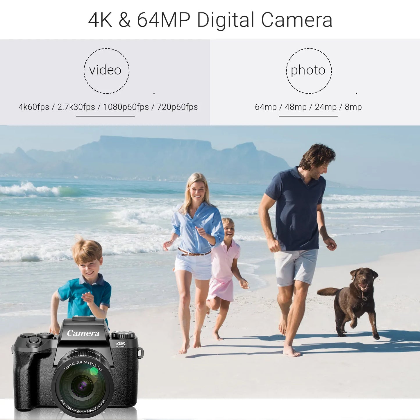 Gavonde 4K 64MP WiFi Vlogging Camera Front and Rear