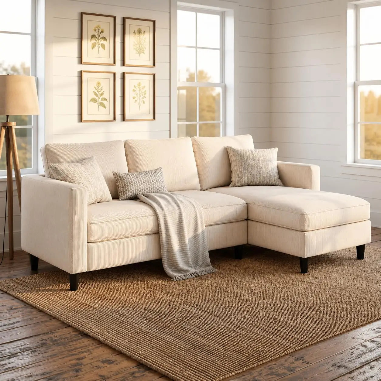 L Shaped Modular Sectional Sofa With Movable Ottoman Deep Seats