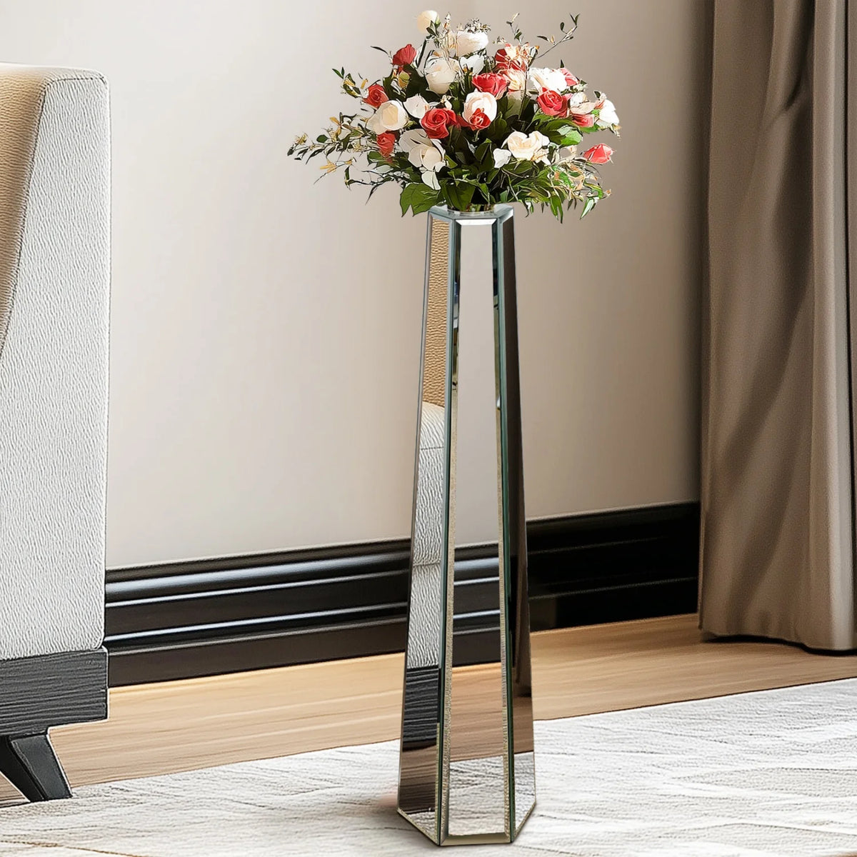 Modern Crushed Diamond Mirrored Floor Glass Vase Home Decor