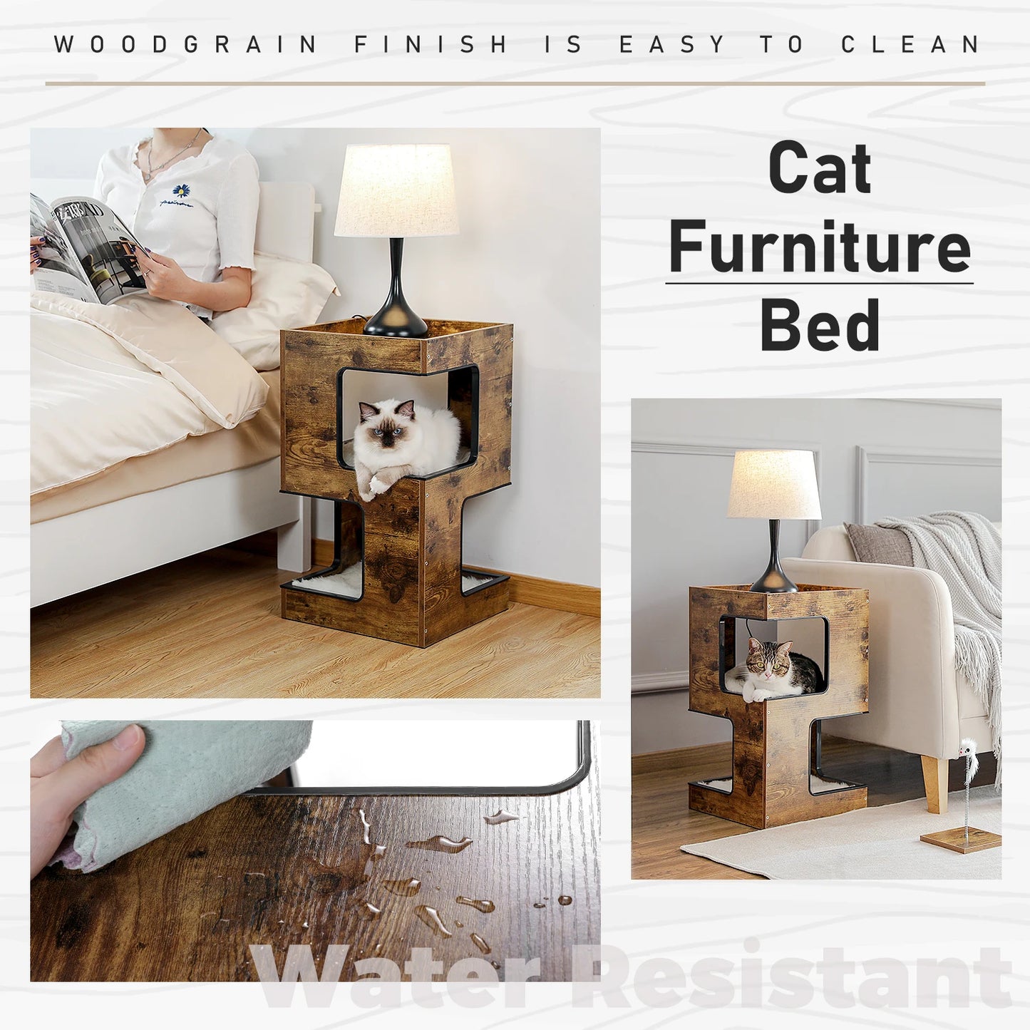 PAWZ Road Wood Cat Condo Tower With Scratching Pad Mats