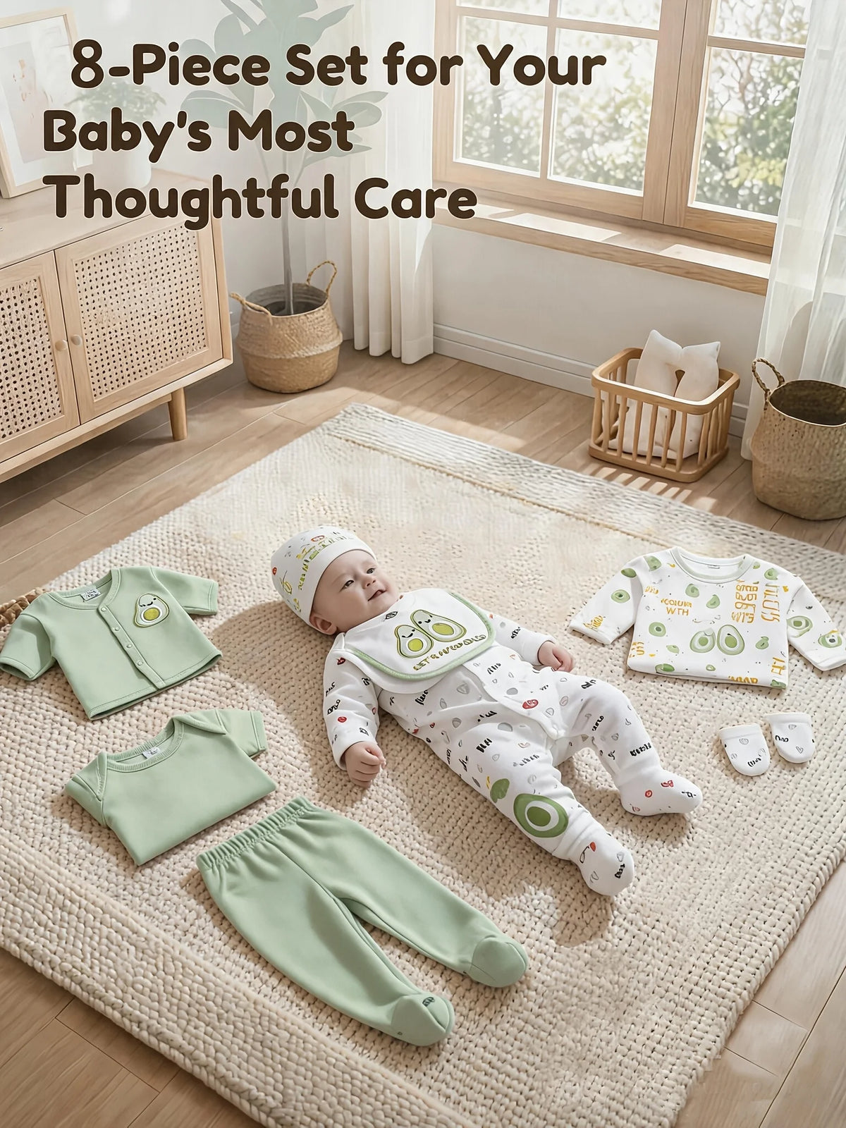 Newborn Baby Cotton Essentials Set With Bodysuit Romper And Hat