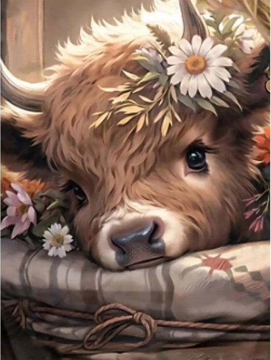 Highland Cow Diamond Painting Kit 5D Round Gems With Canvas