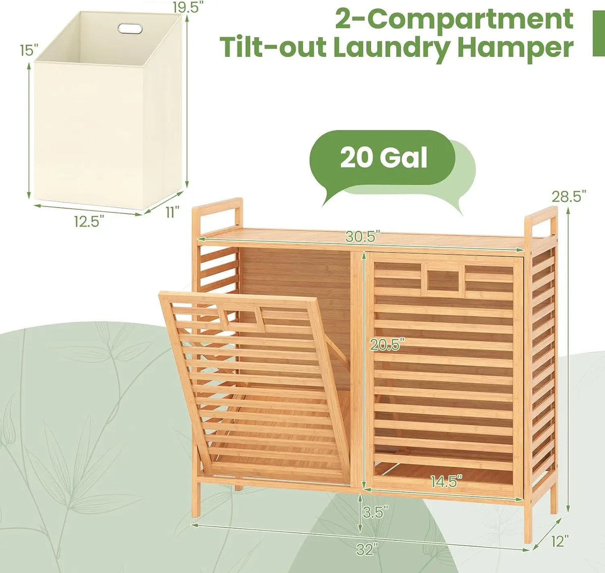 Tilt Out Bamboo Laundry Storage Hamper With Removable Bins