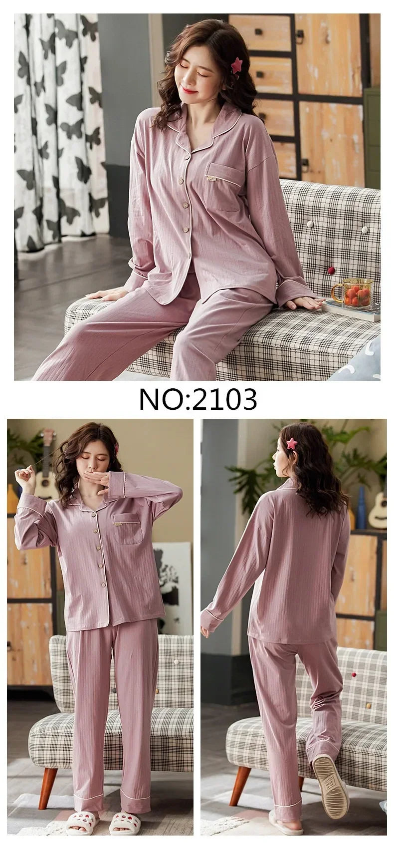 Guangdong Women Cotton Pajamas Set Button Down Nightwear