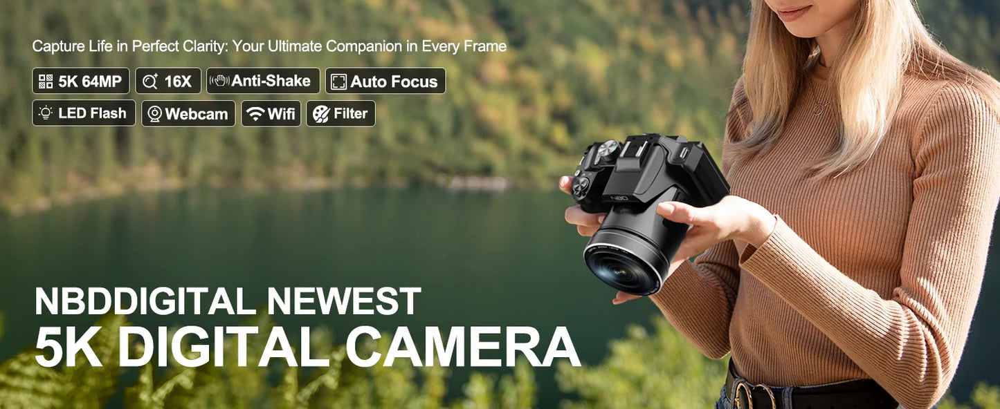 NBD S205E 64MP 5K Digital Camera Flip Screen 16X Zoom