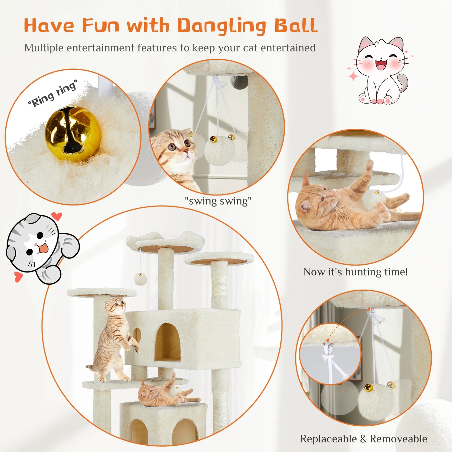 JHK Four-Level Cat Tree Tower Play House With Sisal Scratching