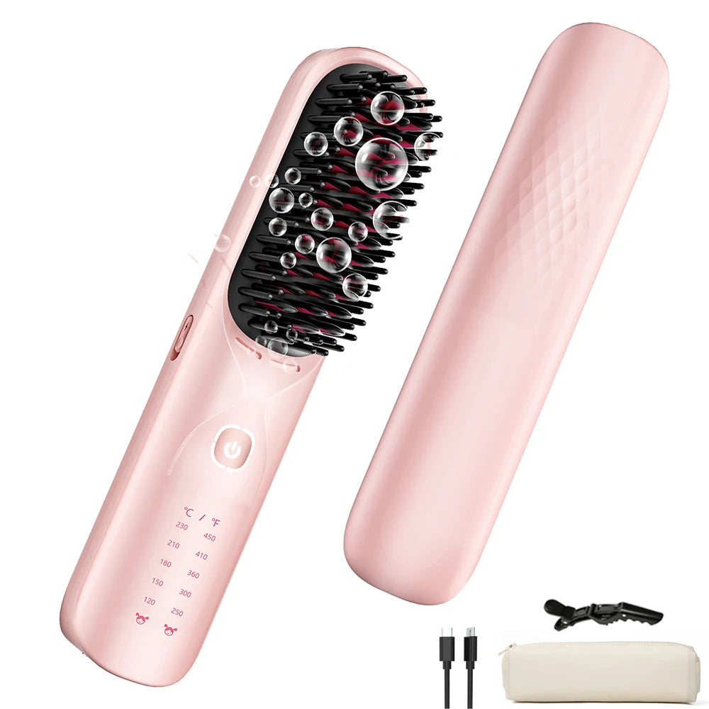 BOPCAL Cordless Hair Straightening Brush 450F Fast Heating 30s Travel