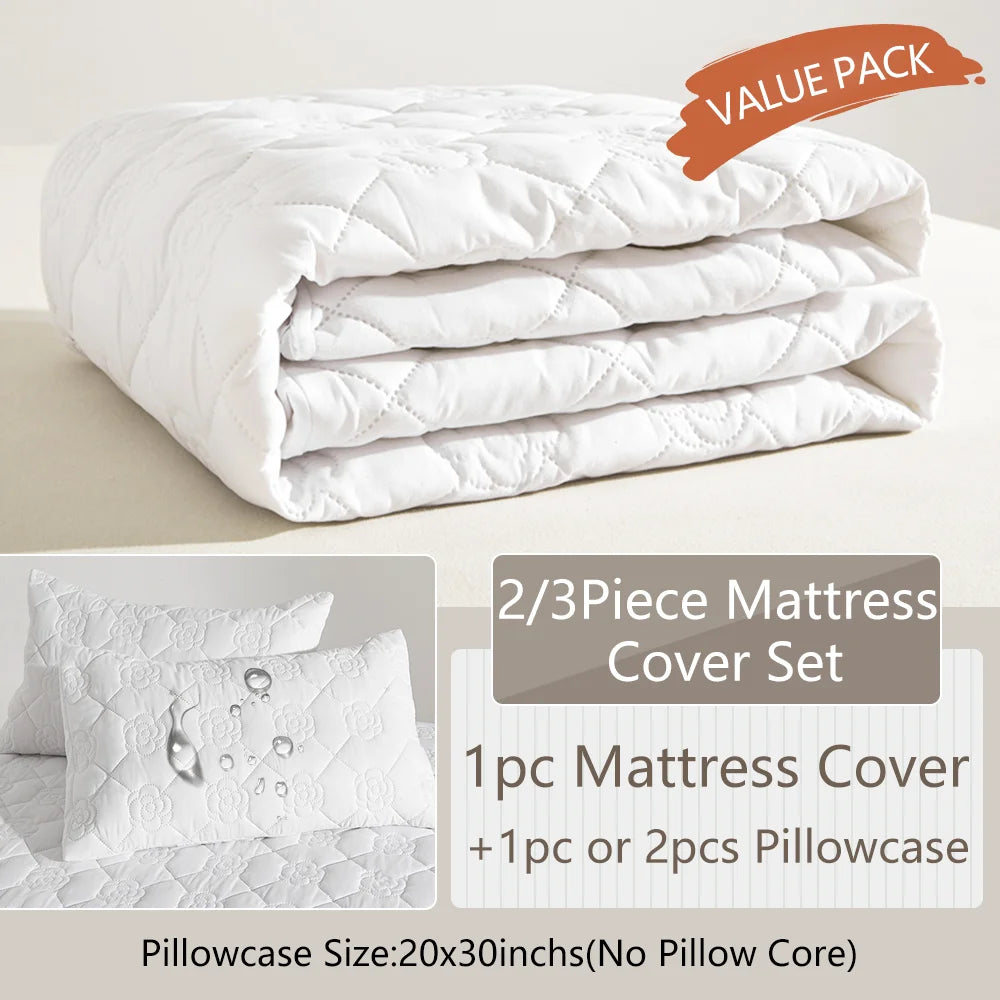 Waterproof Mattress Protector Set 3 Piece Soft Breathable Sheet Pillowcase