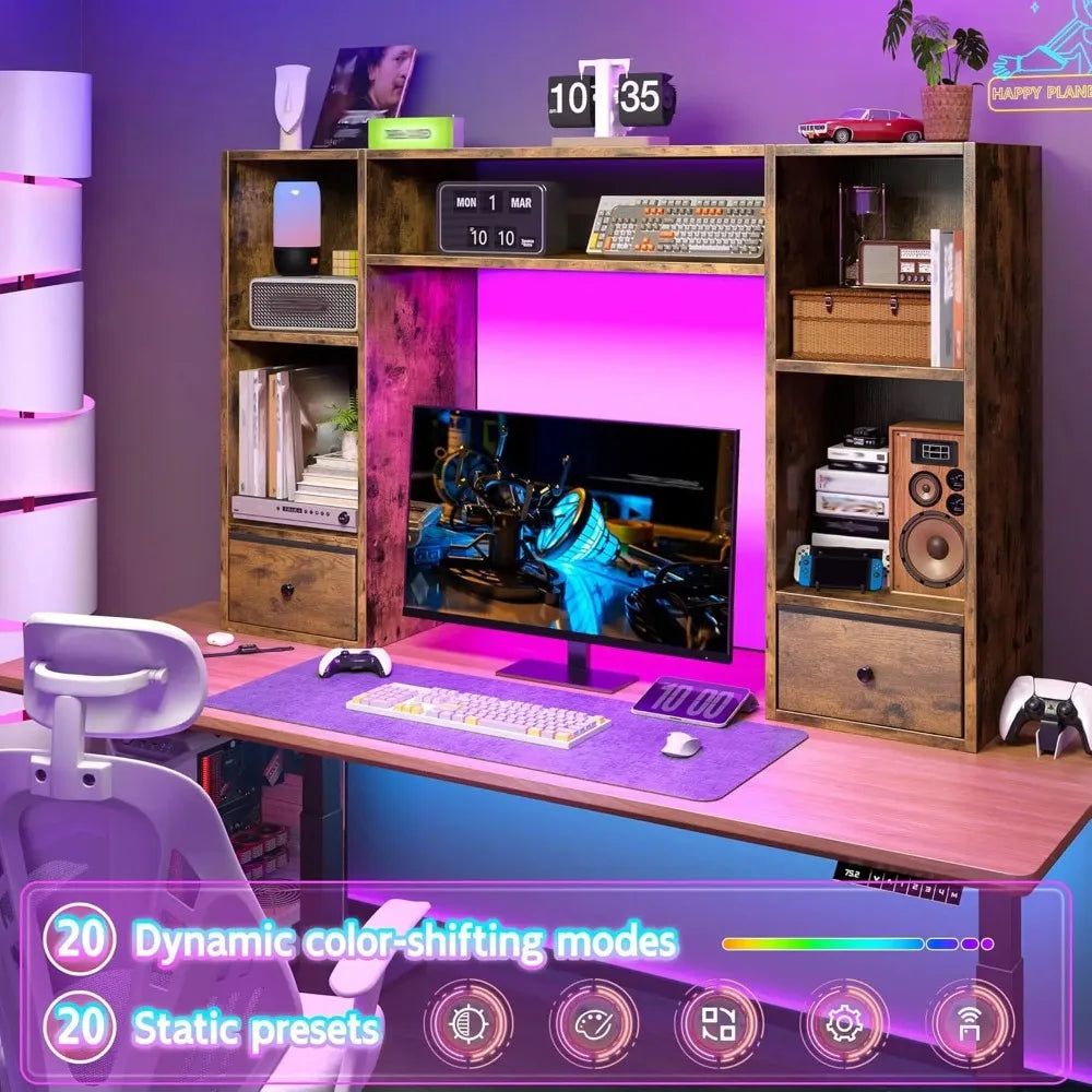 ZHILU Desktop Bookshelf With LED Lights For Desk Organizer