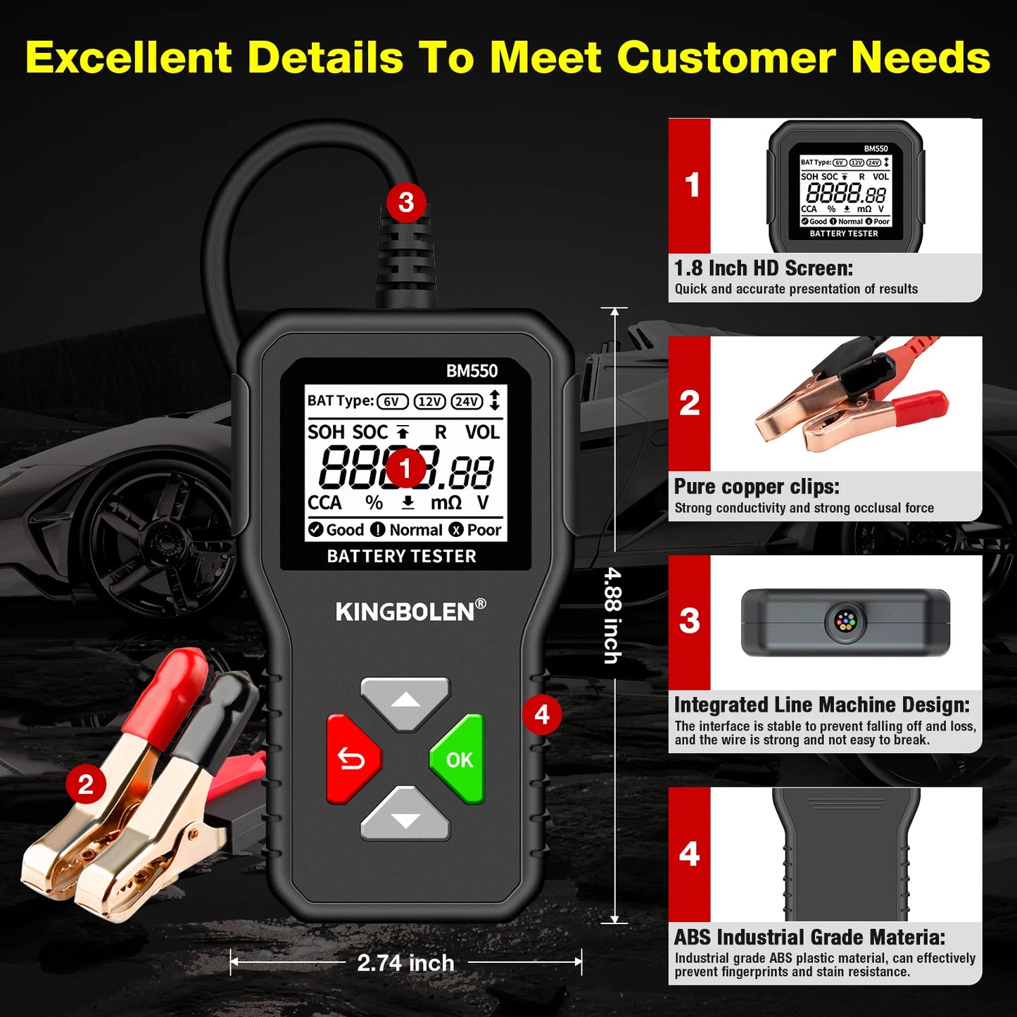 Kingbolen BM550 Plus Car Battery Tester 6V 12V 24V Device