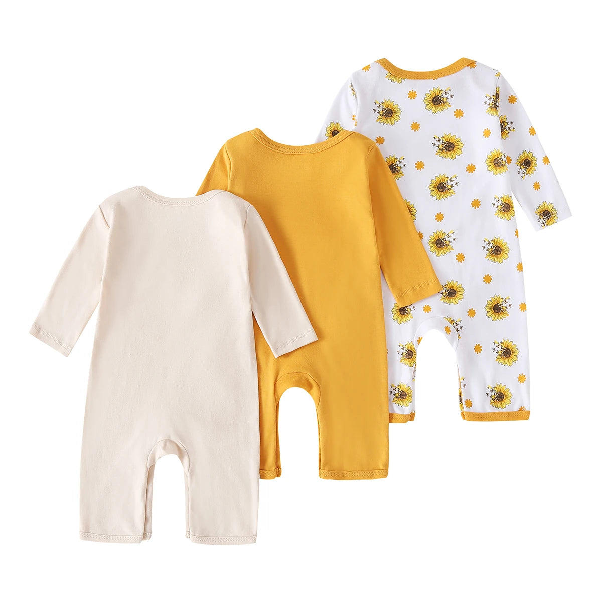 3 Pack Cotton Long Sleeve Baby Rompers With Space Print