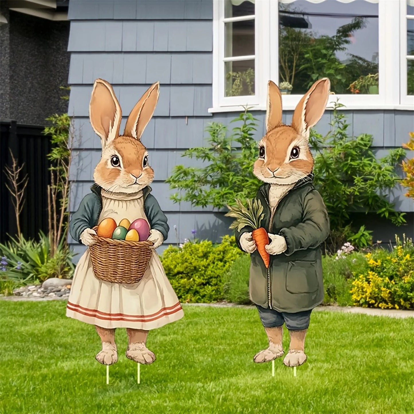 Springtime Bunny Garden Stakes Easter Yard Decor Whimsical Outdoor Signs