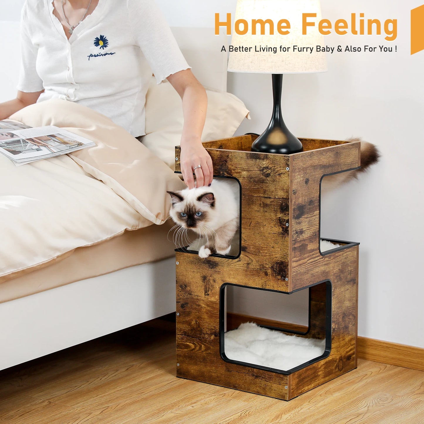 PAWZ Road Wood Cat Condo Tower With Scratching Pad Mats