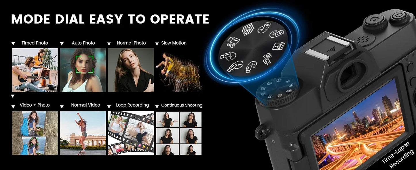 Gavonde 4K WiFi Webcam Camcorder With 64MP Flip Screen