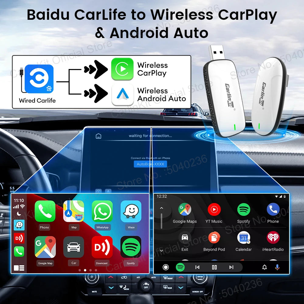 Carlinkit X1CA Baidu Carlife Wireless CarPlay Adapter 2In1