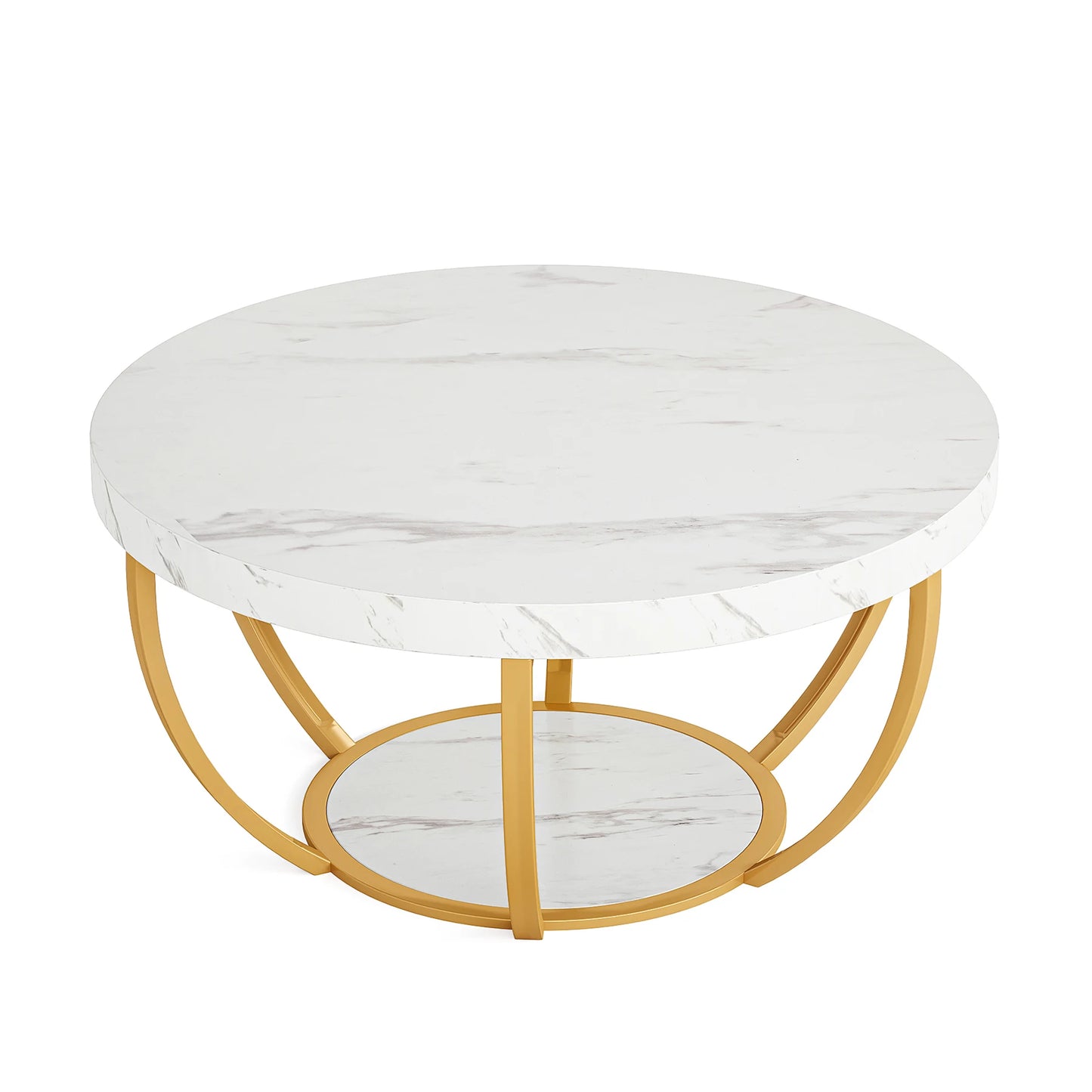 Tribesigns Round Coffee Table With Storage Shelves, Industrial Minimalist Wood