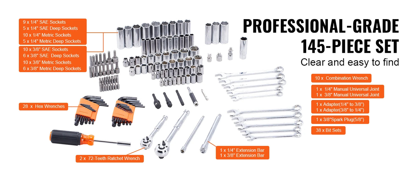 SucceBuy Comprehensive Mechanics Set With Deep And Standard Sockets SAEAndMetric