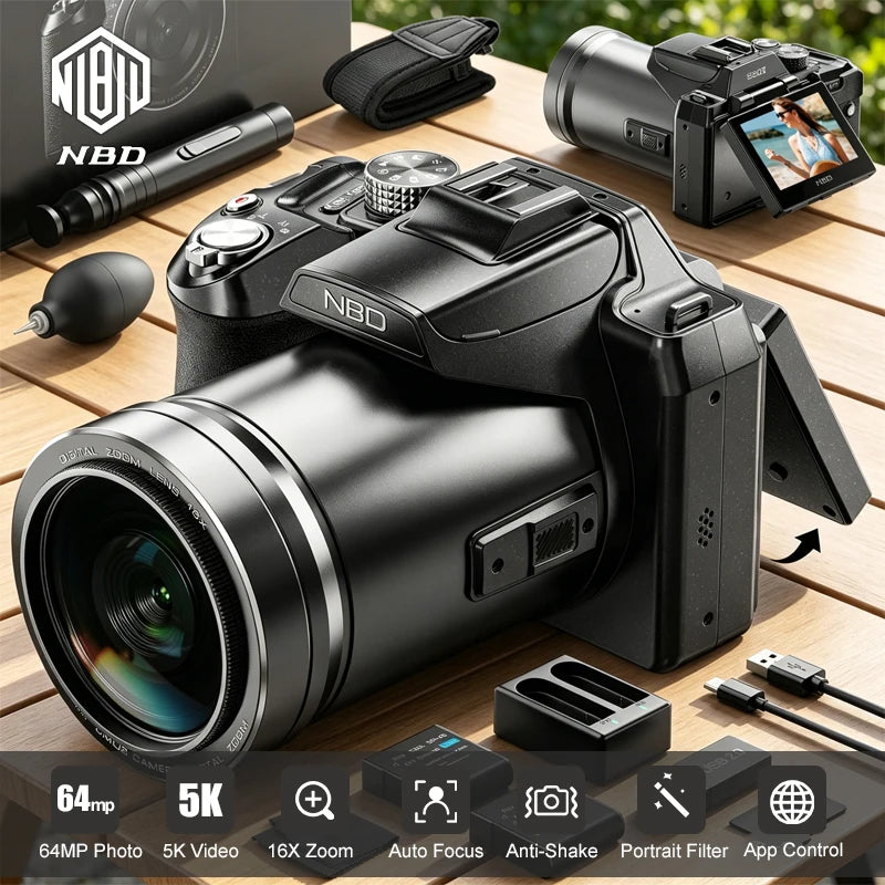 NBD S205E 64MP 5K Digital Camera Flip Screen 16X Zoom