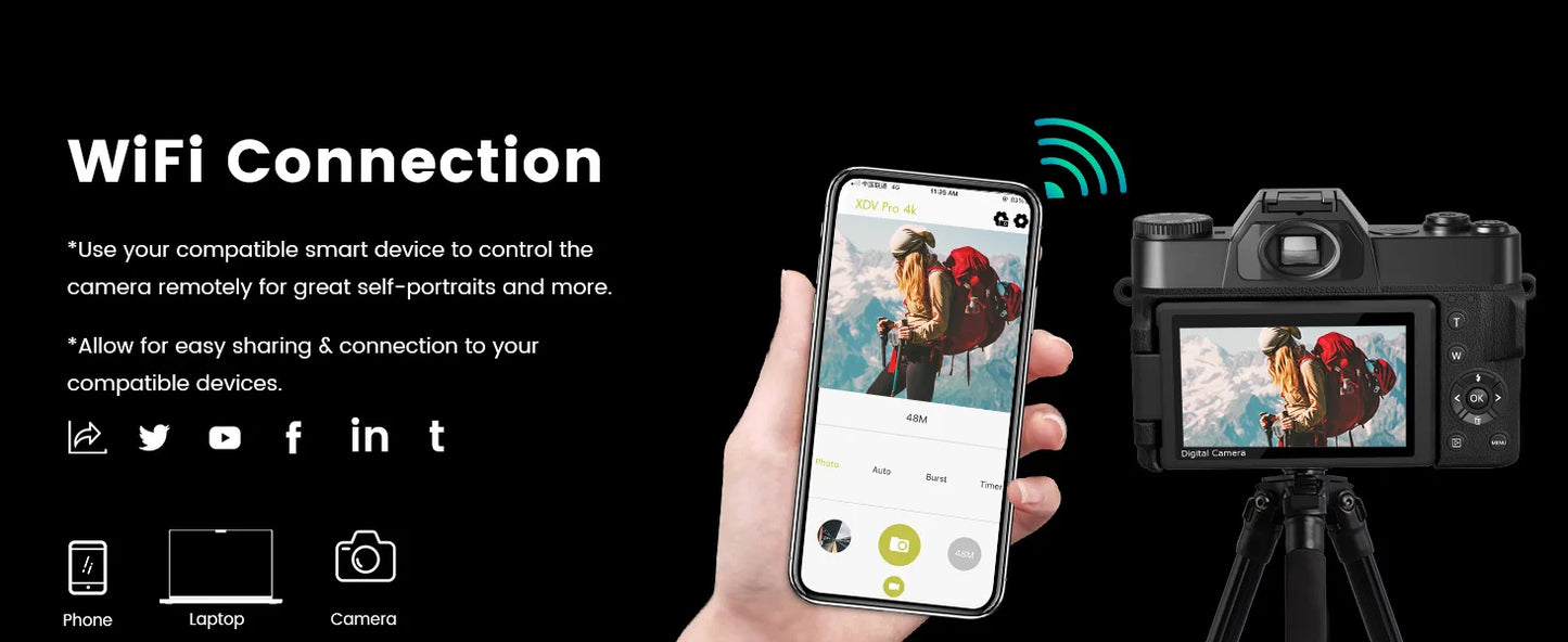 Gavonde 4K WiFi Webcam Camcorder With 64MP Flip Screen