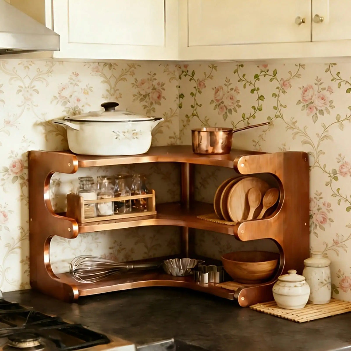Freestanding Wood Corner Organizer Shelf Multi Tier Storage Rack