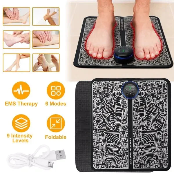 GLONXDE EMS Foot Massage Pad Rechargeable 6 Modes 9 Levels