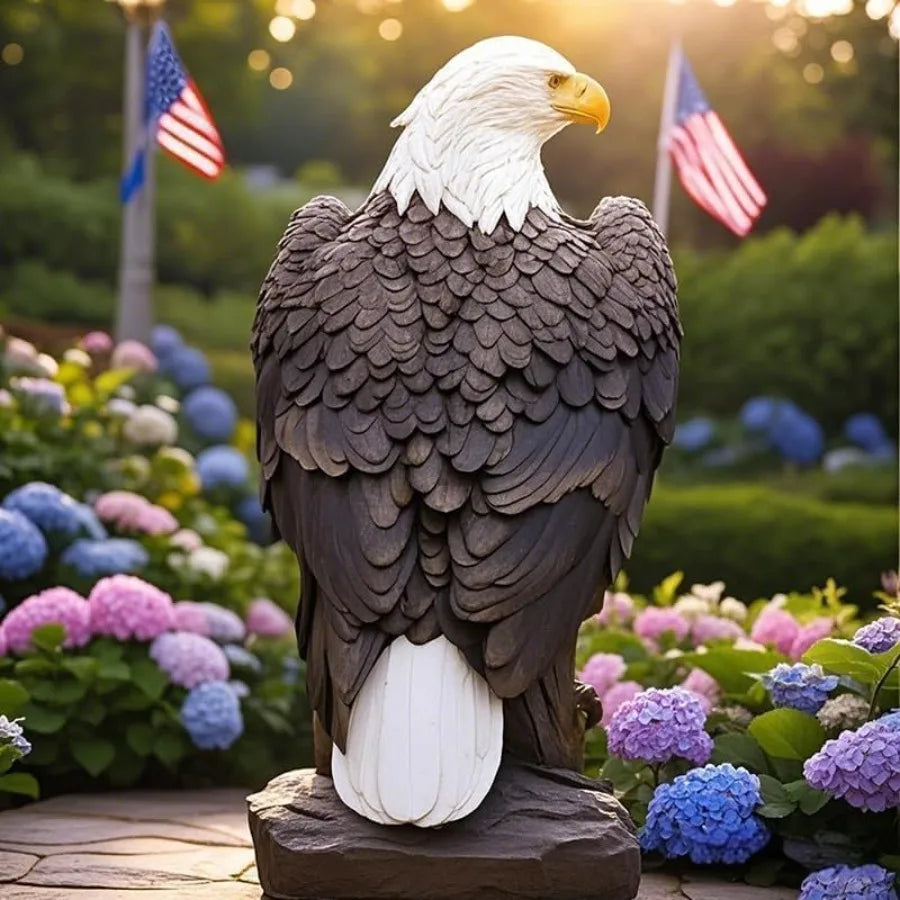 Bald Eagle Resin Statue Outdoor Garden Decor Majestic Hand Painted