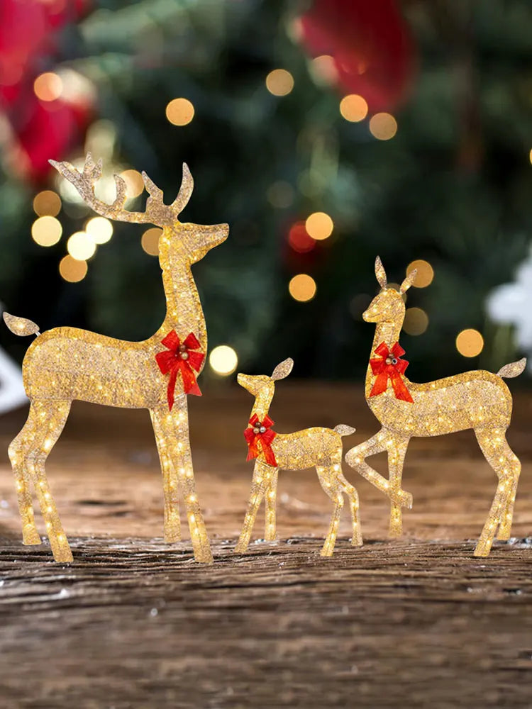 Electronic 3 Piece Christmas Deer Family Decor Lighted Reindeer Set
