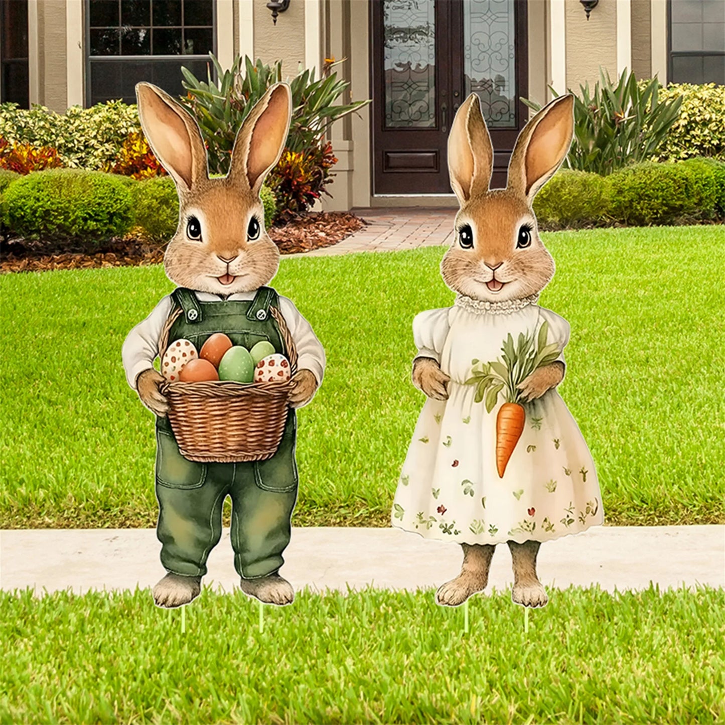 Springtime Bunny Garden Stakes Easter Yard Decor Whimsical Outdoor Signs