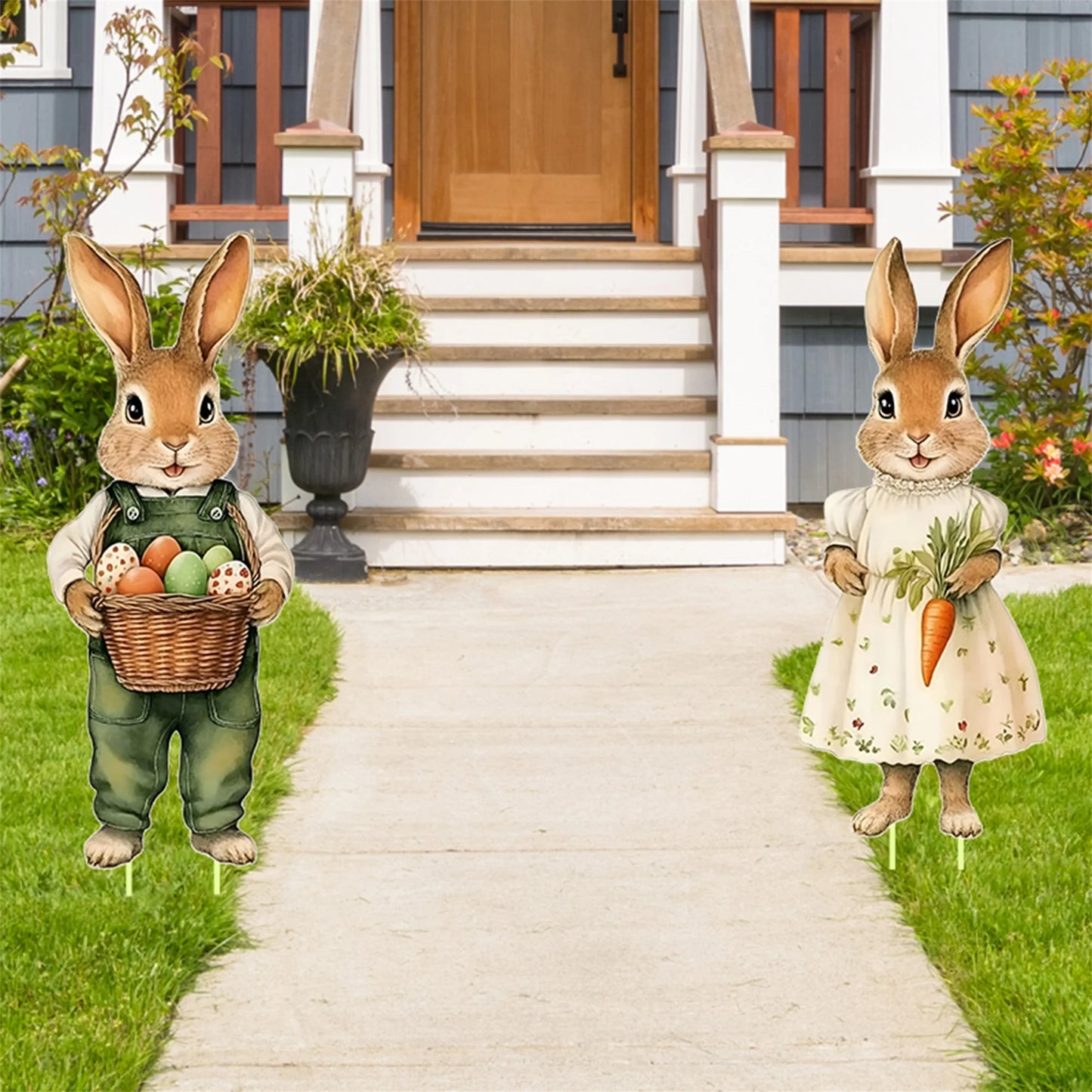 Springtime Bunny Garden Stakes Easter Yard Decor Whimsical Outdoor Signs