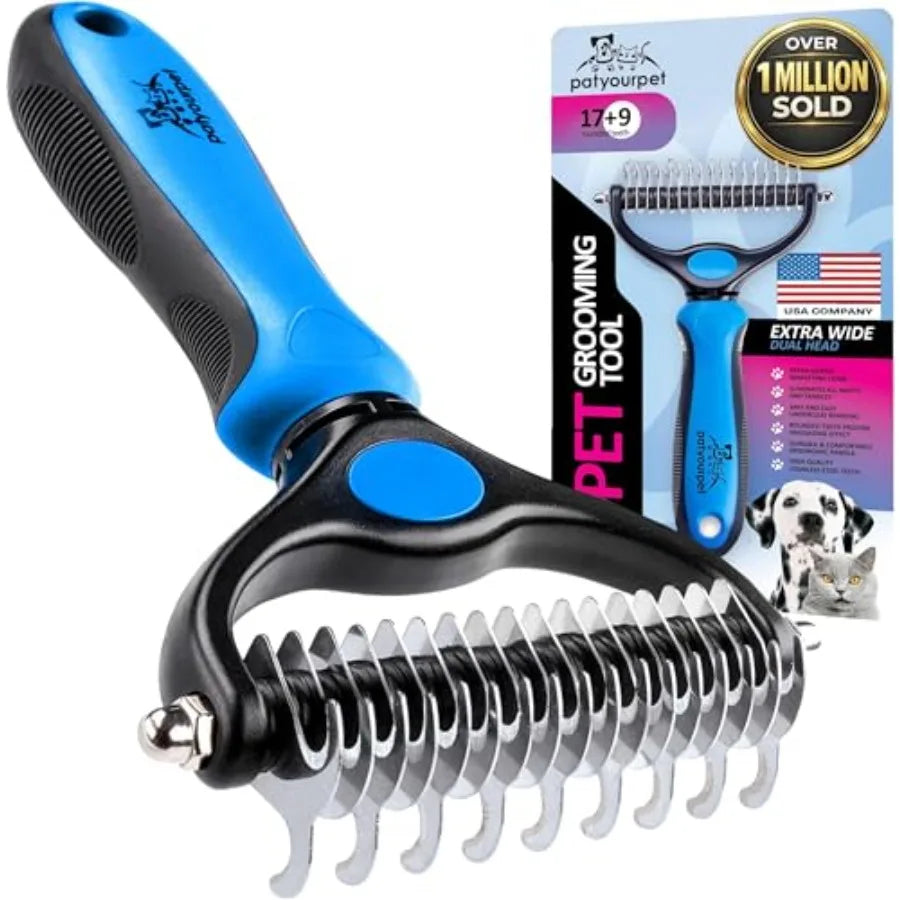 Double-Sided Deshedding Brush for Indoor Cats and Dogs