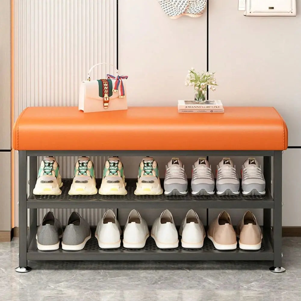 Storage Shoe Bench With Metal Frame Cushioned Seat Organizer Bedroom