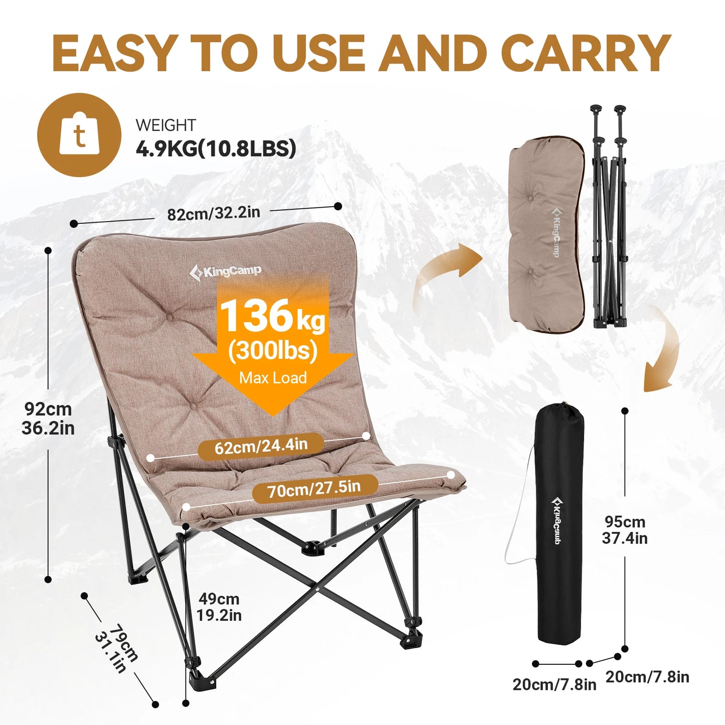 KingCamp Premium Upholstered Butterfly Camping Chair Portable Foldable For Travel