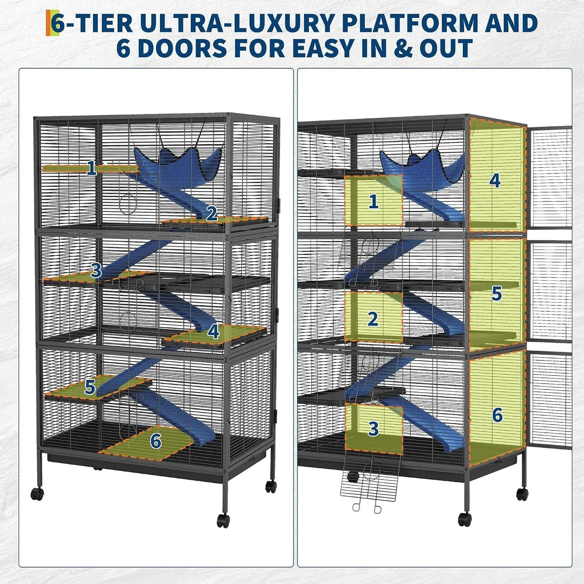 Metal Small Animal Cage with Ramps Hammock and Removable Tray