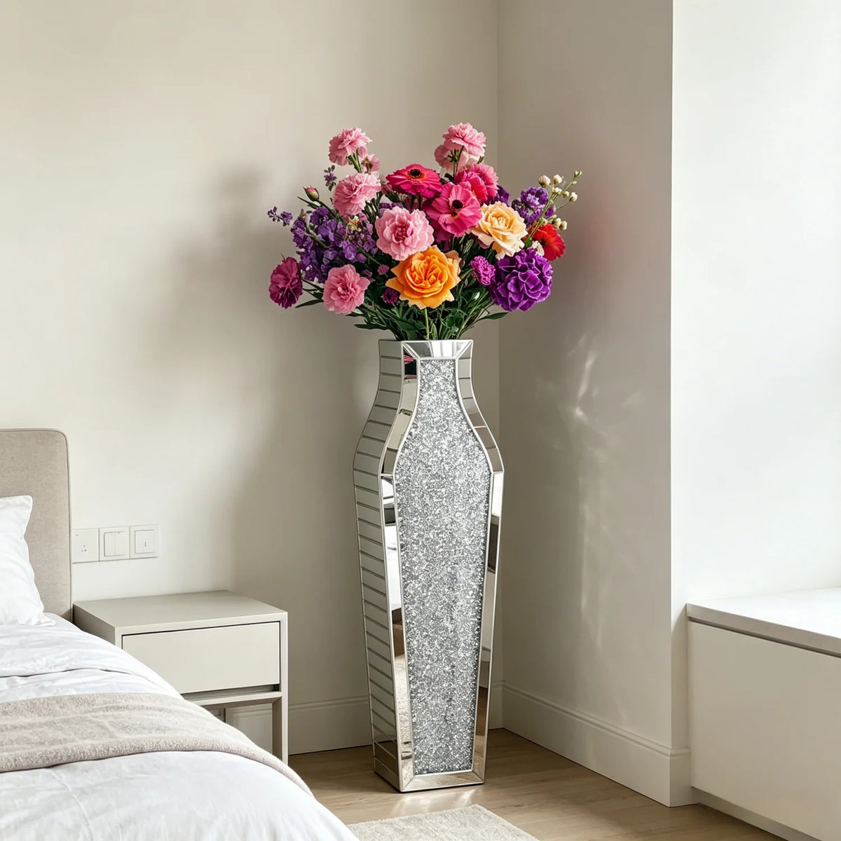 Modern Crushed Diamond Mirrored Floor Glass Vase Home Decor