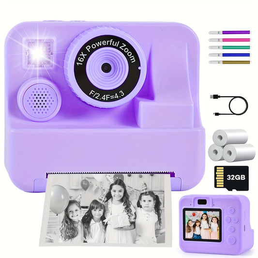 Instant Print Camera For Kids With Front And Back Cameras