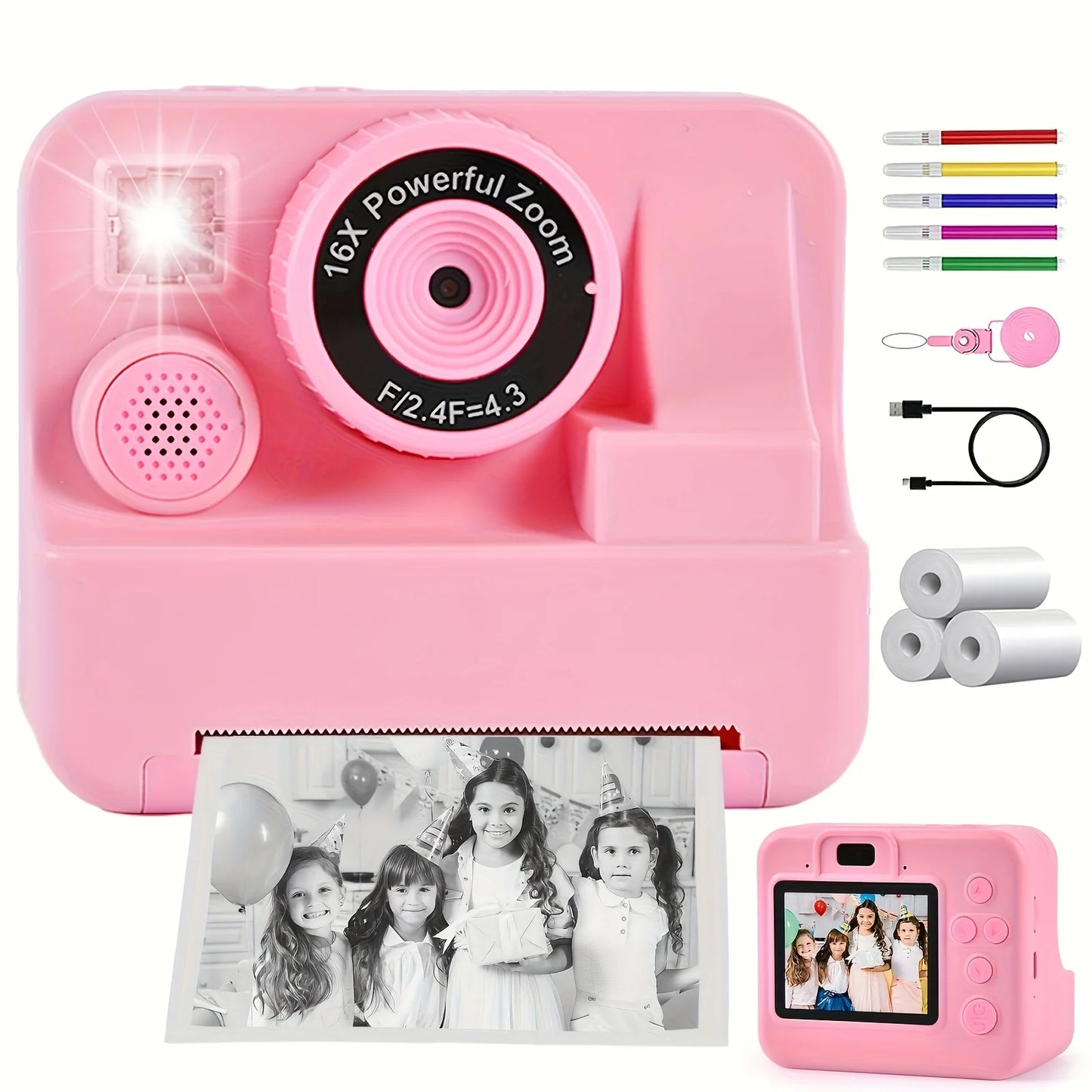 Instant Print Camera For Kids With Front And Back Cameras